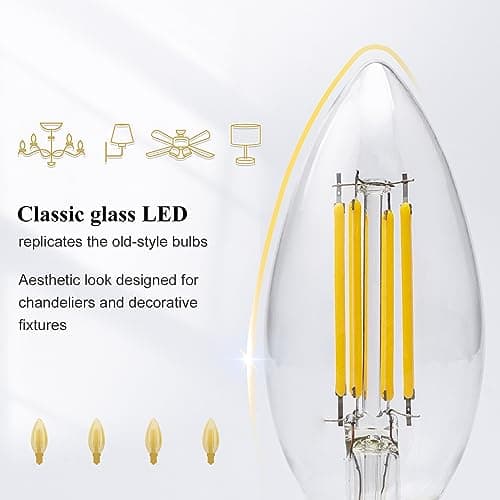 DiCUNO Ampoule LED E14, blanc neutre 4000K, 4W ampoule led flamme équivalent 40W incandescence, 550LM, Non-dimmable, Vintage filament LED en forme de bougie pour lustre et plafonnier, 6 Pièces