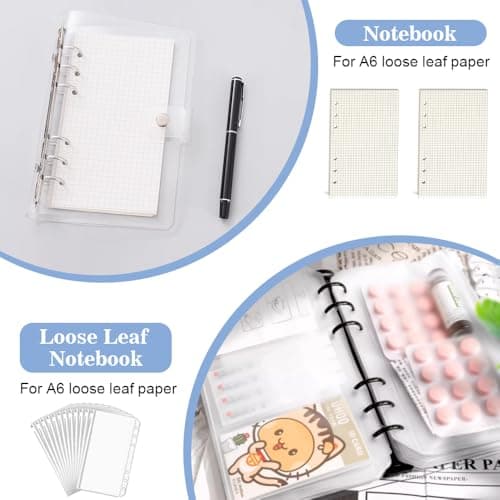 skytowards 2 PCS Classeurs à Anneaux A6, Anneaux Couvertures Transparentes Classeur à Anneaux Transparent Classeur à Anneaux Rechargeable Cahier avec Bouton-Pression pour Carnet (19,5 x 12,5 x 2 cm)