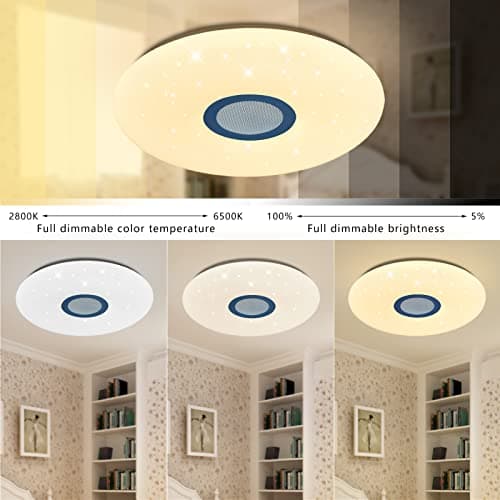 JDONG Plafonnier Bluetooth, LED avec haut-parleur, télécommande et application de contrôle, changement de couleur RGB, intensité variable, étoiles,Bruit blanc, 36 W Ø 40 cm