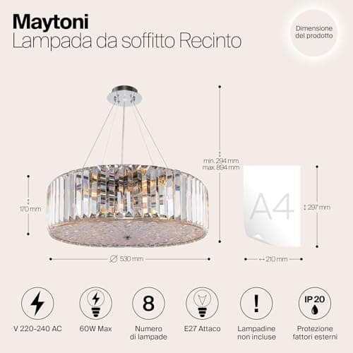 MAYTONI DECORATIVE LIGHTING Lustre à suspension en cristal grand moderne rond style contemporain, en métal couleur chrome excl 8 x 60W E27 230V