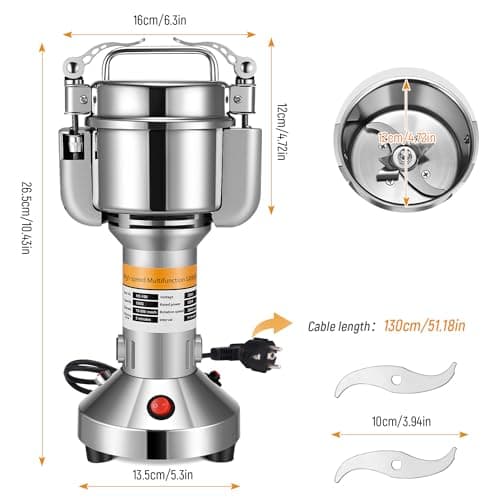 Moulin à Céréales Électrique, Couleeur 150g Haute Vitesse Broyage Moulin à Épices Moulin Epices Grinder Électrique avec 3 Lames en Acier Inoxydable Machine à Poudre pour Céréales Herbes Épices Noix