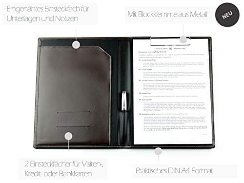 DELMON VARONE - Porte-blocs personnalisable A4 en cuir Cambridge Top Grain (marron) - Porte-documents organisateur avec porte-stylo et pochette de rangement - Dossier de conférence classique