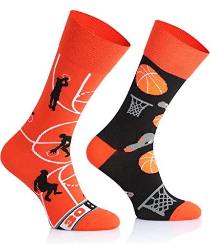 TODO Colours Fantaisie Chaussettes Rigolotes Homme et Femme motif drôle et multicolore (43-46, Basketball)