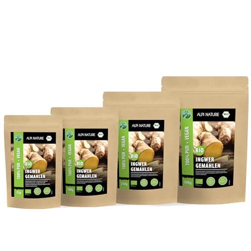 Gingembre biologique en poudre (500g), gingembre moulu issu de culture biologique contrôlée, gingembre en poudre, 100% naturel, sans additifs, sans gluten, sans lactose, testé en laboratoire, vegan