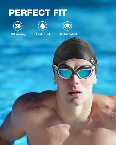 ZIONOR Lunettes de natation polarisées + bonnet de natation pour homme et femme, protection UV, anti-brouillard, sangle réglable, confortable, lunettes de natation professionnelles