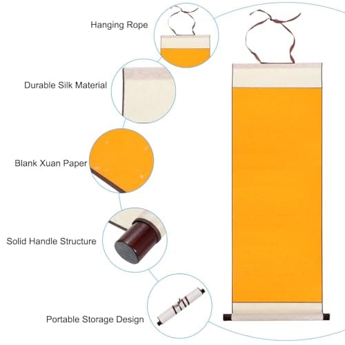 PATIKIL Rouleau de Papier Xuan de 31x12 Pouces, Moitié Soie crue, pure, Pour La Pratique de La Calligraphie Chinoise, Peinture Artistique et Décoration D'Intérieur, Couleur Jaune