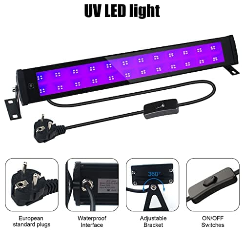 2 Pièces LED UV Lumière,50W lumière Noire de Barre UV Éclairage IP66 Imperméable,Lampe noire à 96 LEDs, Avec Fiche et Interrupteur,Blacklight Eclairage Pour Club Fête Terrasse Noël Scène Peinture Fluo