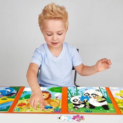 Puzzles Magnétiques pour Enfants de 3-4-5 Ans, Jisrcha Puzzle Voyage, 73 Pièces 4 en 1 Puzzles Magnétiques d'animaux pour L'avion et La Voiture Voyage, Jouets pour Garçons et Filles (A)