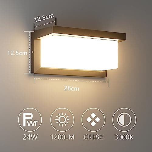 Klighten 2 Piece 24W LED Extérieure Applique Murale, 3000K, IP65 Applique murale étanche, Applique murale en aluminium pour l'intérieur, l'extérieur, la cour, etc. Noir