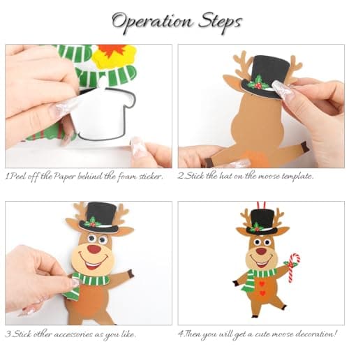 Kit Bricolage Noel Enfant, 12 Pièces Renne Suspendue de Noël, Activites Manuelles Enfants Noel, Autocollants en Mousse Pendentif Créatif DIY pour Décoration Arbres de Noël, Fenêtres