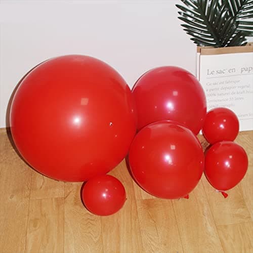 Lot de 100 guirlandes de ballons rouges rouges - Différentes tailles : 45, 30, 25, 13 cm - Guirlande de ballons rouges à l'hélium - Décoration de fête pour fiançailles, mariage, baby shower
