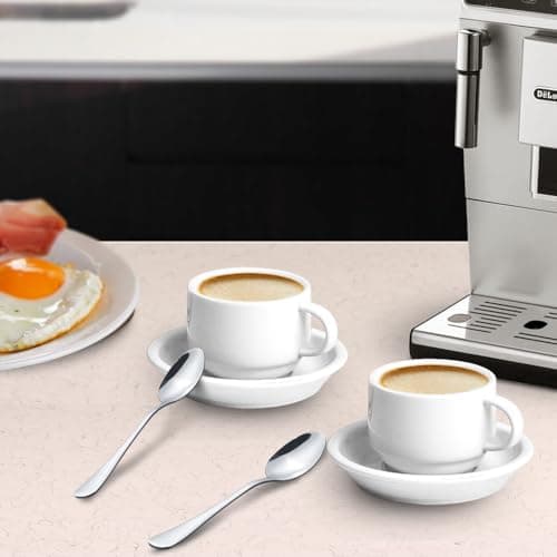 homEdge Lot de 4 tasses à expresso et soucoupes de qualité supérieure avec cuillères à expresso, 70,9 g, blanc