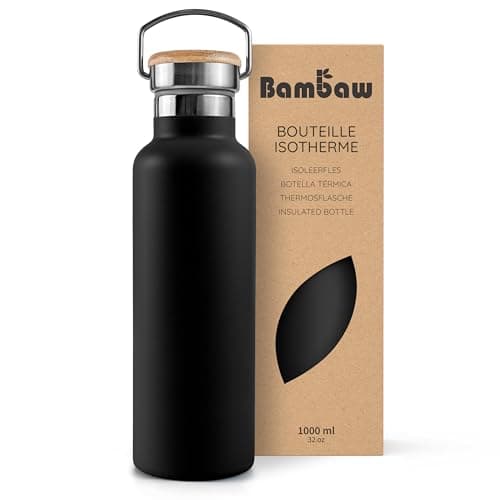 Bambaw Gourde 1l Isotherme, Bouteille d'Eau Noire, Gourde Isotherme 1l Inox, Gourde Sans BPA, Gourde Réutilisable – Noir Onyx