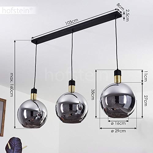 Suspension Tuvalu en métal noir et verre chromé, élégante suspension retro-moderne idéale au dessus d'une table vintage, hauteur max. 160 cm, pour 3 ampoules E27, ampoule(s) non incluse(s)
