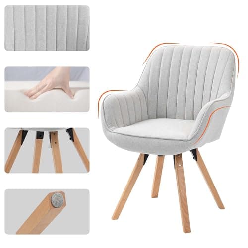 MEUBLE COSY Lot de 6 Chaise Salle à Manger Scandinave Fauteuil Coiffeuse Siège Pivotant avec Accoudoirs pour Chambre Salon Cuisine Bureau, Rembourré en Tissu Pieds en Bois Massif, Beige, 60x58x83cm