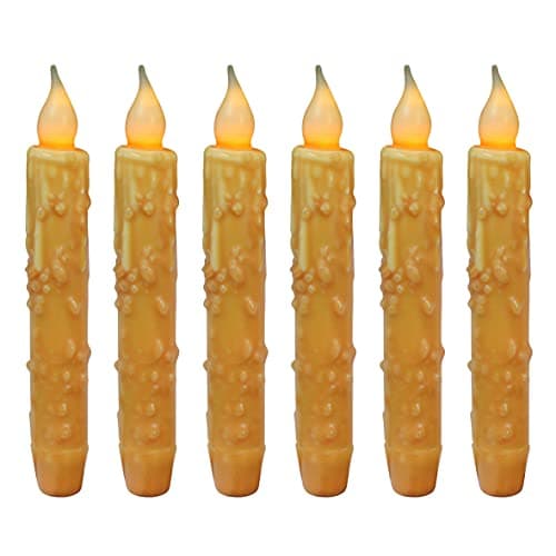 CVHOMEDECO. Bougies en cire véritable trempées à la main, alimentées par piles, avec minuterie LED, décor rustique primitif, 17,1 cm, orange, 6 PCS dans un paquet.