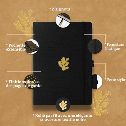 Dingbats* - Pro B5 Grand Carnet De Notes Ligné - Journal Avec Couverture En Tissu Noir, Reliure à Fil - Fermeture Élastique, Porte-stylo, Marque-page