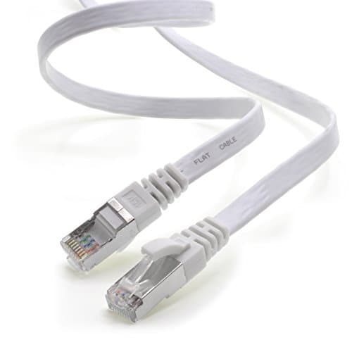 1aTTack.de Câble ruban LAN Ethernet Gigabit CAT.7 (RJ45) câble réseau câble brut (10 Gbit/s) câble d'installation plat mince 15 m - blanc - 1 pièce