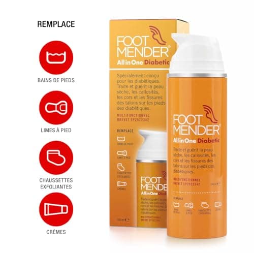 Footmender All in One Diabetic | Médicalement prouvé, maintenant disponible sur ordonnance | Traitez et soignez vos pieds secs, votre peau dure, vos cors et vos talons fissurés | 150 ml