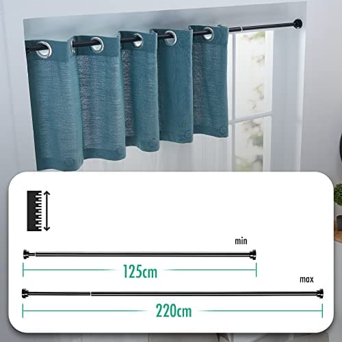 ACAZA - Tringle Rideau Extensible de 125 à 220 cm - Sans percage - Autobloquante - Tringle Telescopique sans Percage - Noir