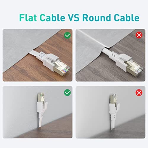 BAHIWOM Câble Ethernet Cat8 1m 5 Pièces, 40 Gbit/s 2000 MHz Câble Réseau Gigabit LAN Haute Vitesse Avec RJ45 et Connecteur Plaqué or Câble Internet pour Routeur, pour Laptop, pour PS5 - Blanc