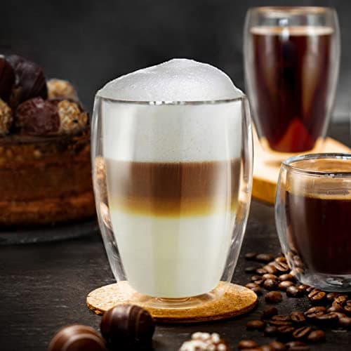Creano Verre Thermique XXL à Double paroi 400 ML, Verre à café/Verre à thé/Latte Macchiato Extra Large résistant à la Chaleur en Verre borosilicaté, Lot de 6
