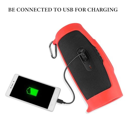 Geekria Coque de Protection en Silicone pour Haut-Parleur, Compatible avec JBL Charge 5, Charge 4, imperméable et Souple, pour Haut-parleurs Bluetooth de Rechange avec Crochet Porte-clés (Rouge)