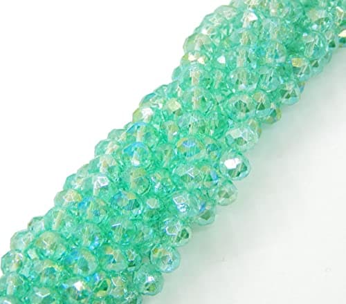Lot de 65 perles en cristal tchèque de Bohême - 8 x 6 mm - Perles tchèques à facettes, rondes, en verre CZ - Vert aqua AB