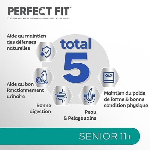 PERFECT FIT Senior 11+ Croquettes Gourmandes pour Chat Senior Stérilisé – Nourriture Riche en Poulet – 1,4 kg (Lot de 5)