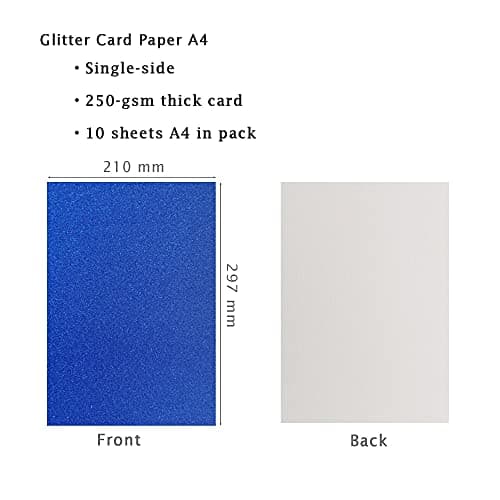 Vrandu Lot de 10 feuilles de papier cartonné pailleté sans poudre pour artisanat et scrapbooking Bleu 250 g/m2 (Lot de 10 feuilles bleu roi)