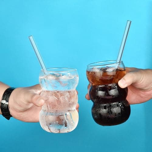 ALINK Bubble Gläs Lot de 4 verres à boire, nervurés, 550 ml, verres à latte macchiato, verres à café glacé, verres à cocktail
