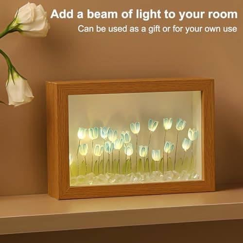 ZJRung Nuage tulipe lampe bricolage tulipes lumière de nuit cadre cadre tulipes lampe de chevet 2 en 1 fleur lampe LED tulipe miroir