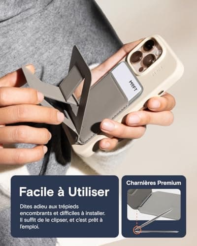 MOFT Porte Carte et Trépied Téléphone, Trépied Smartphone Support Téléphone Compatible avec Magsafe, Ajustable Pliable Support Téléphone avec 2 Porte Cartes, Magnétisme Fort (Taupe)