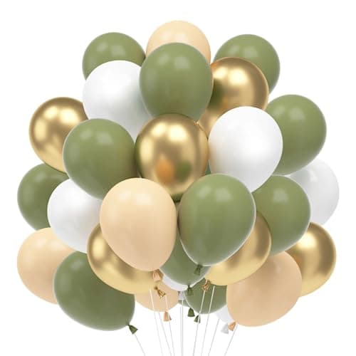 Ballon Vert Sauge, 60Pcs Ballon Vert et Or, Latex Ballons Vert Olive Blanc Or, Guirlande de Ballons Verts Decoration pour Anniversaire Garçons Filles Baby Shower Mariage Fête