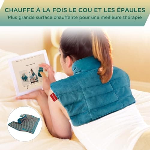 Comfytemp Coussin Chauffant Nuque, Coussin Chauffant pour le Cou et les Épaules, pour Soulager la Douleur Cou, Épaules et Dos, 9 Niveaux de Chaleur, Arrêt Automatiques, Lavable en Machine, 48 × 56cm