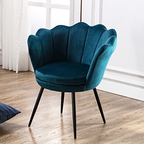 Wahson Fauteuil en Velours Fauteuil Coquillage avec Pieds Métal, Fauteuil Chambre Confortable Chaise Relax pour Salon/Chambre (Bleu Sarcelle)