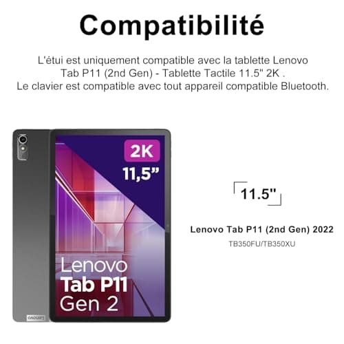 IVEOPPE Clavier pour Lenovo Tab p11 2nd gen 11.5 Pouces, Coque Étui Clavier AZERTY Français Détachable Bluetooth pour Lenovo Tab P11 2nd Gen, Bleu Ciel