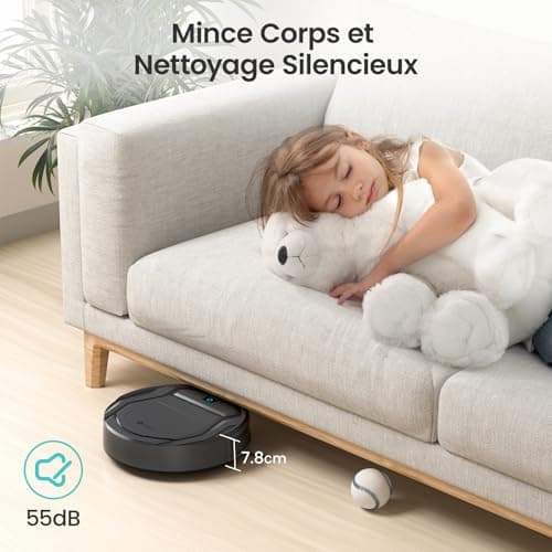 Lefant Aspirateur Robot, Robot Aspirateur Mince Silencieux Connecté avec WiFi/Bluetooth/Alexa/App, 6 Modes de Nettoyage, Auto-Charge, 120min d'Autonomie, Idéal pour Poils d'animaux Sols Durs, M210P
