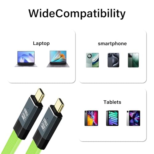 SinLoon Câble de charge rapide USB 3.2 Gen 2, câble USB C vers USB C, support de charge rapide 5A/100W, transfert de données à 20 Gbps, sortie vidéo 8K à 60 Hz-Vert