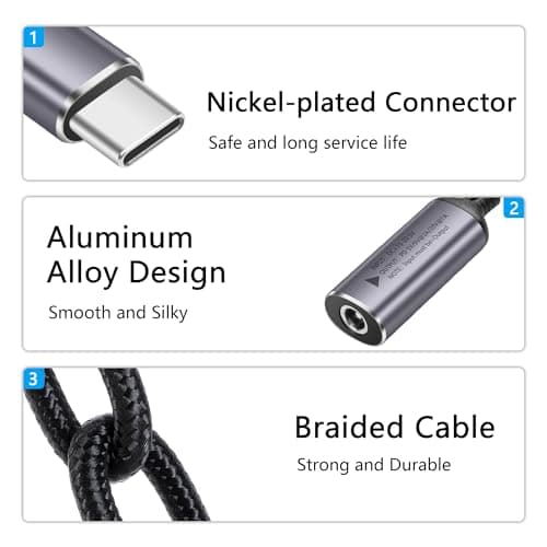 SinLoon Câble PD 140 W DC5525 vers USB C, entrée femelle CC 5,5 mm x 2,5 mm, câble de charge d'alimentation mâle de type C avec puce d'identification automatique PD, pour téléphones, tablettes,