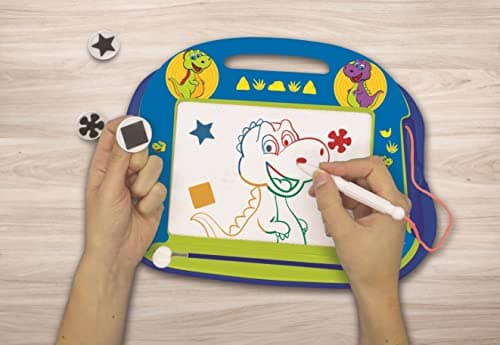 Lexibook- Dinosaur Ardoise Magique Multicolore Dinosaure, Jouet Artistique et créatif pour Filles et garçons, Magnétique avec Stylet et tampons pour Dessiner, Bleu, CRDINO550