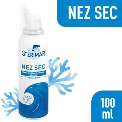 STÉRIMAR Nez Sec - Spray Nasal pour Nez Sec, Régénère & Restaure l'Hydratation de la muqueuse nasale, à l'Eau de Mer 100% Naturelle & Soufre, Formule Physiologique, 100 ml