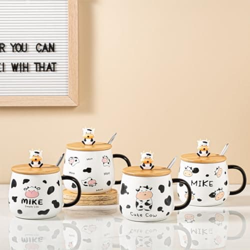 Arawat Tazza Di Mucca Con Coperchio Regalo Di Mucca Divertente Tazza Da Caffè 400 Ml In Ceramica Tazza Da Tè Natale Carino Cow Tè Tazze Da Caffè Dolce Regalo Di Compleanno Per Donne Uomini Ragazzi