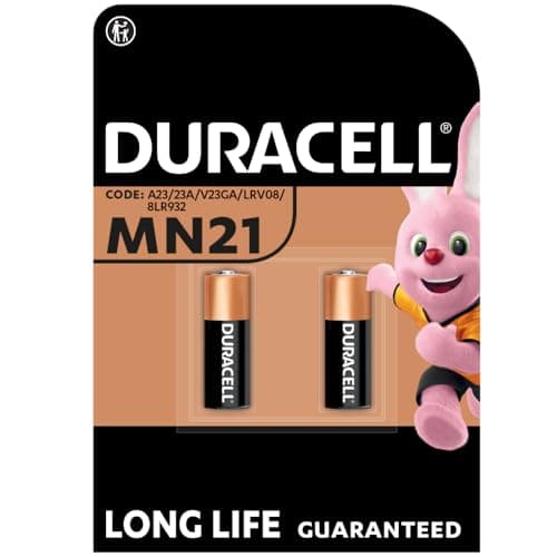 Duracell MN21 Pile alcaline 12V, lot de 2 ( A23 / 23A / V23GA / LRV08 / 8LR932 ), pour télécommandes, sonnettes de porte sans fil et systèmes de sécurité