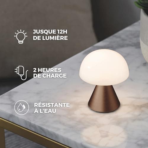 Lexon MINA Mini Lampe Champignon sans fil rechargeable, lampe LED à poser ou de chevet, à variateur d'intensité, jusqu'à 12h d'autonomie - Gris Métallique