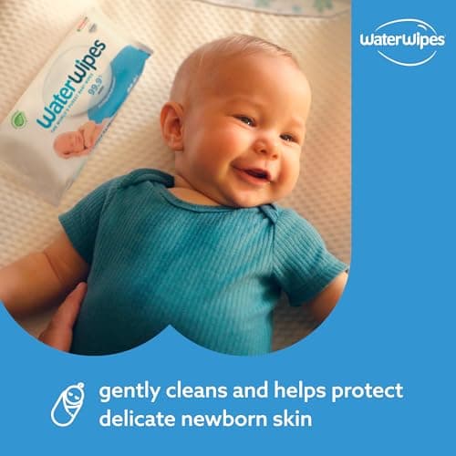 WaterWipes Lingettes Bébés Originales Exemptes De Plastique, 720 Unités (12 Paquets), Lingettes à Base d'Eau à 99,9 %, Non Parfumées pour les Peaux Sensibles