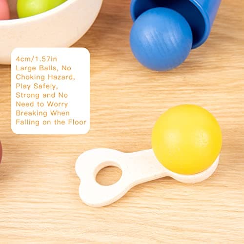 Auvewilo Jouet de Tri de Couleurs avec Boules et Gobelets en Bois, Ensemble de Jeu d'Association Montessori pour Enfants