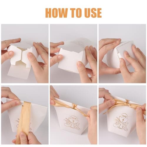 24Pcs Boîte Dragée Sachet Bonbon Ballotin Cadeau Blanc pour Fête Baptême Communion Confirmation Mariage avec Ruban (Graal)
