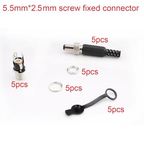 RUNCCI-YUN DC 5.5mm x 2.5mm Connecteur Alimentation 12V kit,5pcs Panneau Monture Connecteur+5PCS Connecteur Plug DC 12v onnecteur Alimentation À Souder+5PCS Capuchon en Caoutchouc