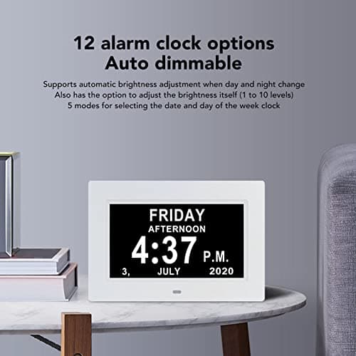 2023 Dernière Version 7 Pouces Calendrier Numérique Jour Date Horloge, Très Grand écran Gradation Automatique Horloges électroniques de Jour, Rappels Personnalisés pour Les (Prise UE)